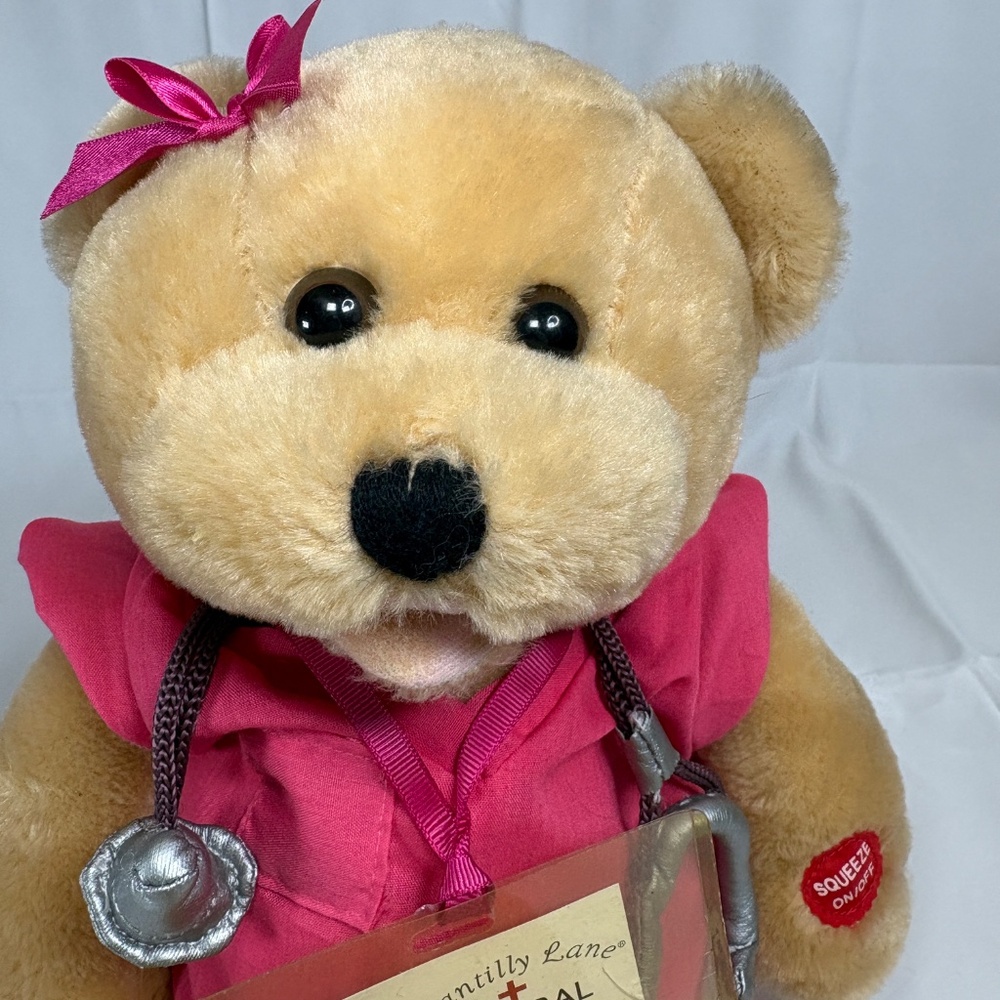 Chantilly Lane Nurse Bear Sings Pink Scrubs Top/Badge/Stet 19" Moves NO Sound - Picture 14 of 14